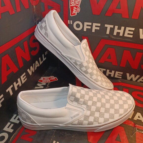 Vans Men\'s 11.5 Checkered Slip-On Metallic True White VN000CT5W00 Checkerboard main image 13